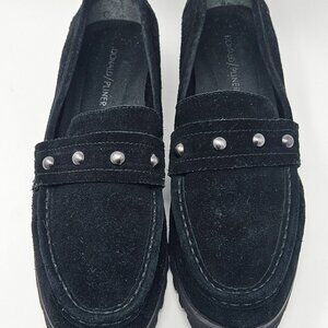 Donald J. Pliner Black Suede Lug Sole Regina Loafers, Size 9.5 US